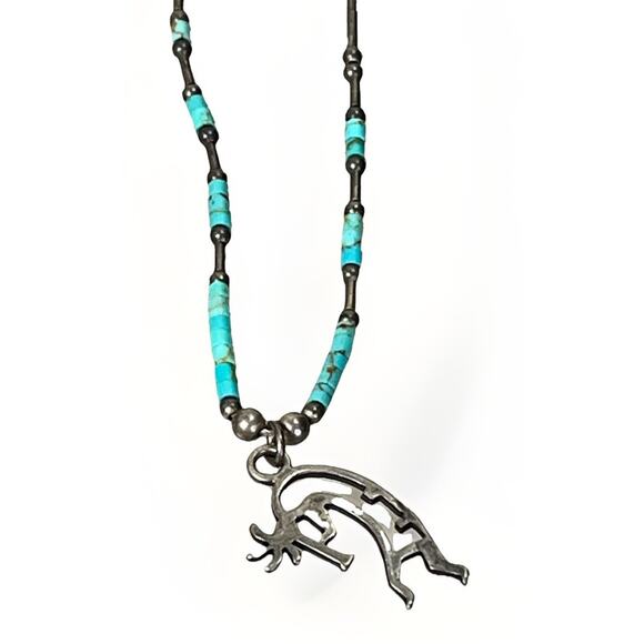 VTG Native American Turquoise & Sterling Silver Kokopelli Necklace Earring Set - Picture 12 of 15